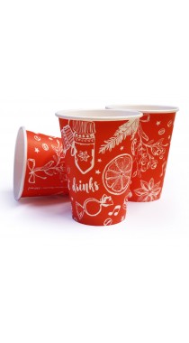 Стакан бумажный одноразовый "Новый Год"  красный 300 (350) мл